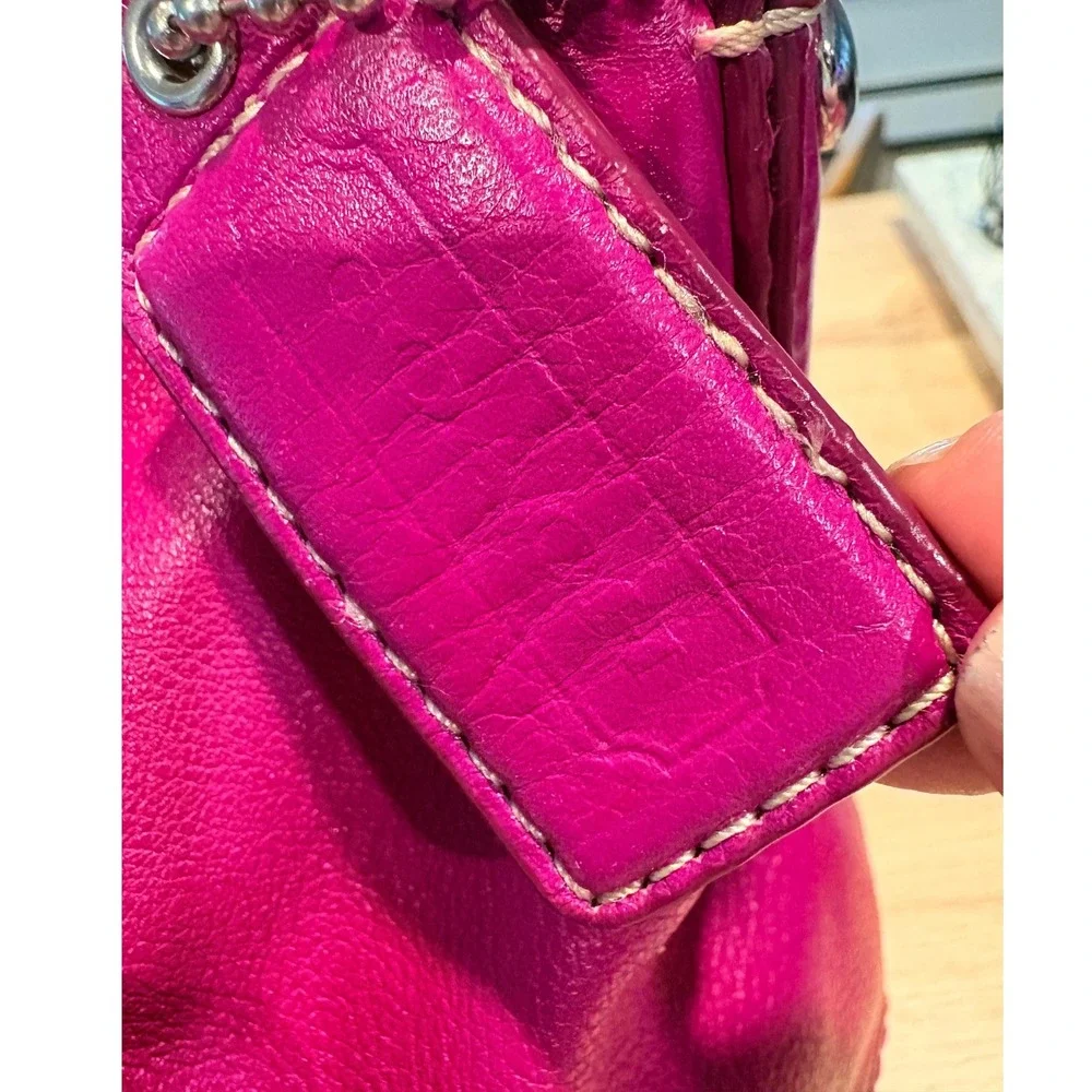 Coach Magenta Pink Leather Hobo Shoulder Bag Silver Hardware 27741